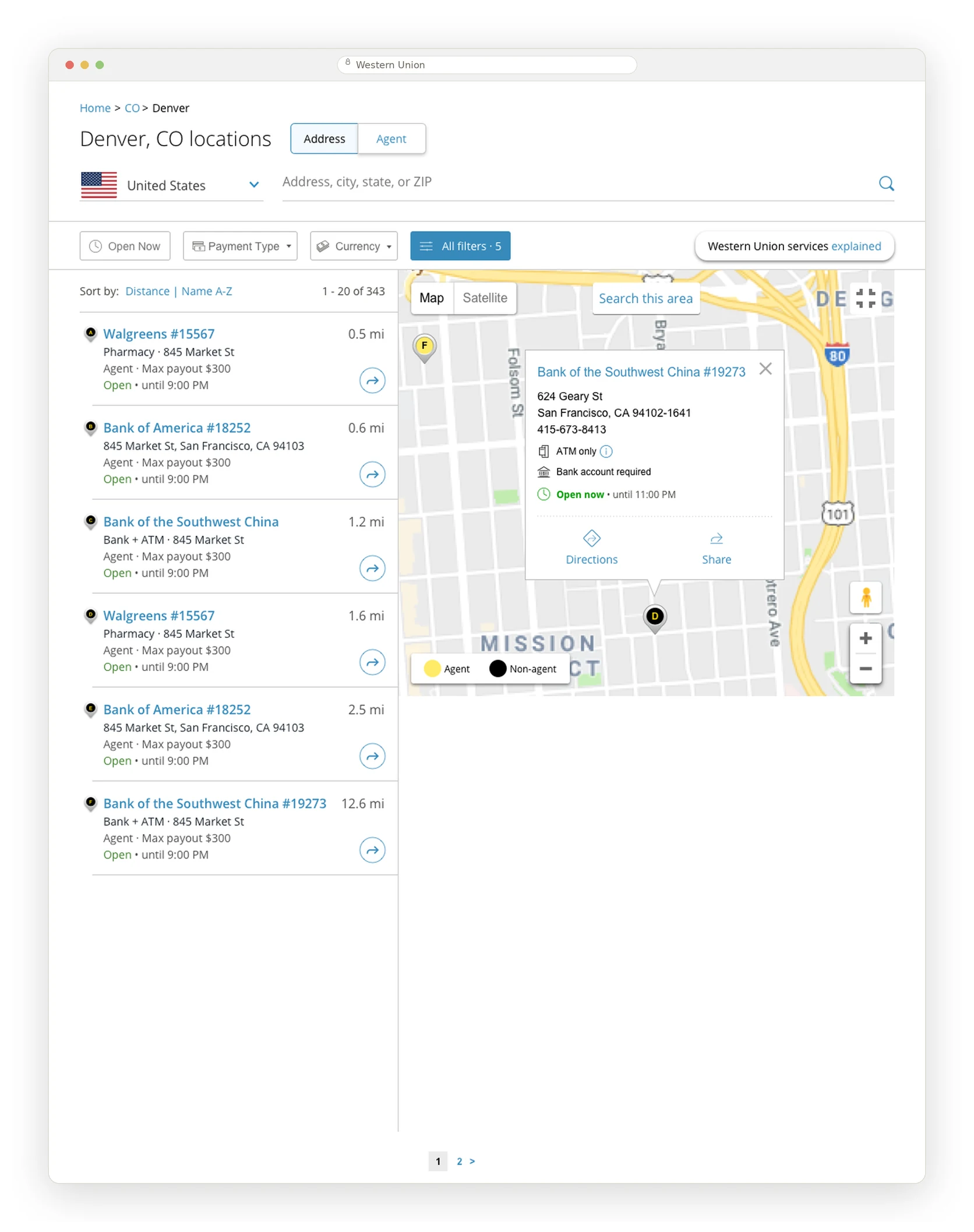 Redesigned locator on desktop: eligibility first, then the list and the map.