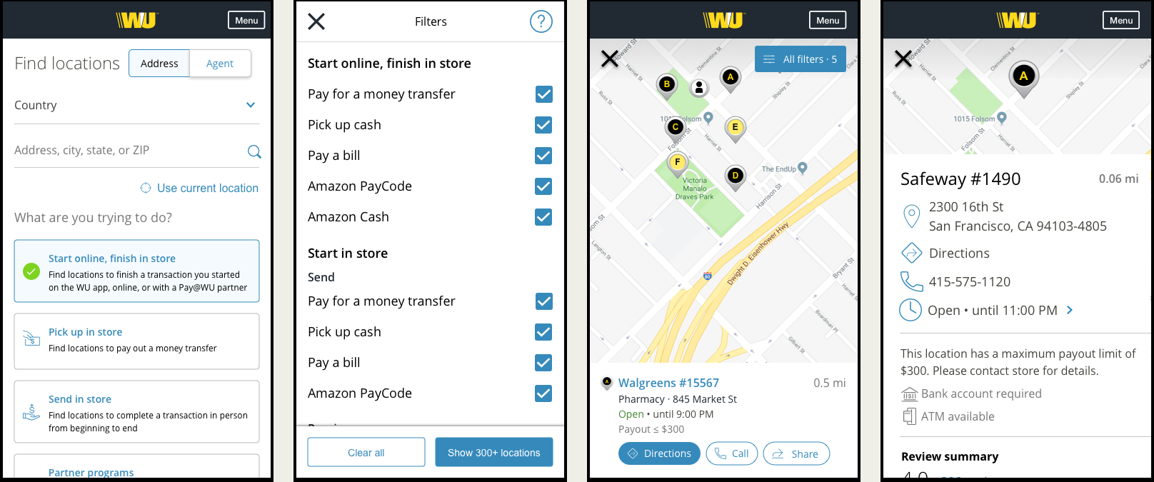 Mobile flow — designed first, for the person standing on a street.